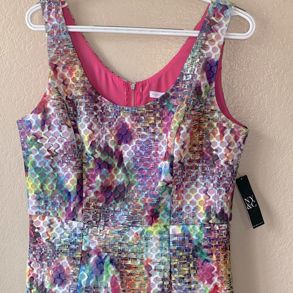 New York & Co. Watercolor Honeycomb Art To Wear Fit & Flare Dress Size 10 NWT - Picture 4 of 9